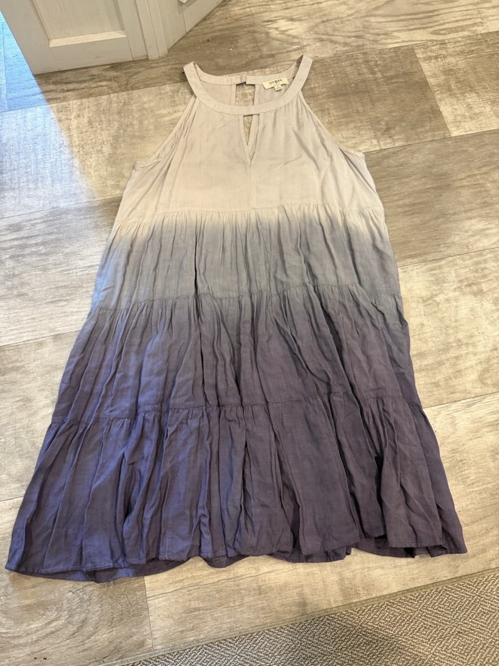Umgee White to Purple Ombré Tiered Midi Halter Dress